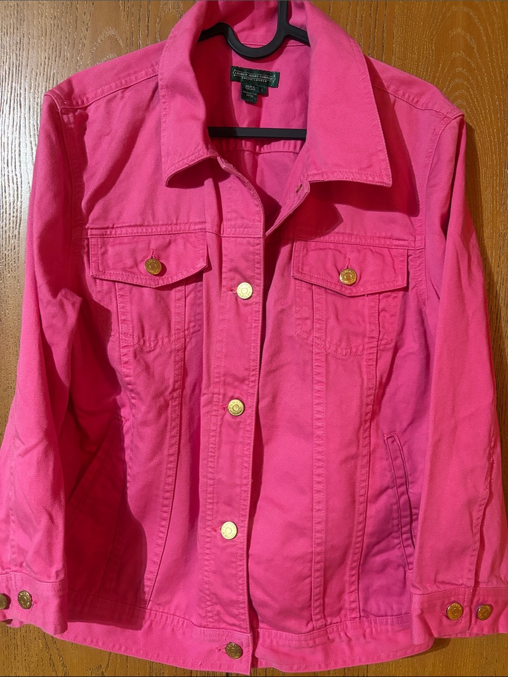Lauren Ralph Lauren Hot Pink Jean Jacket with Gold Buttons Junior Size L